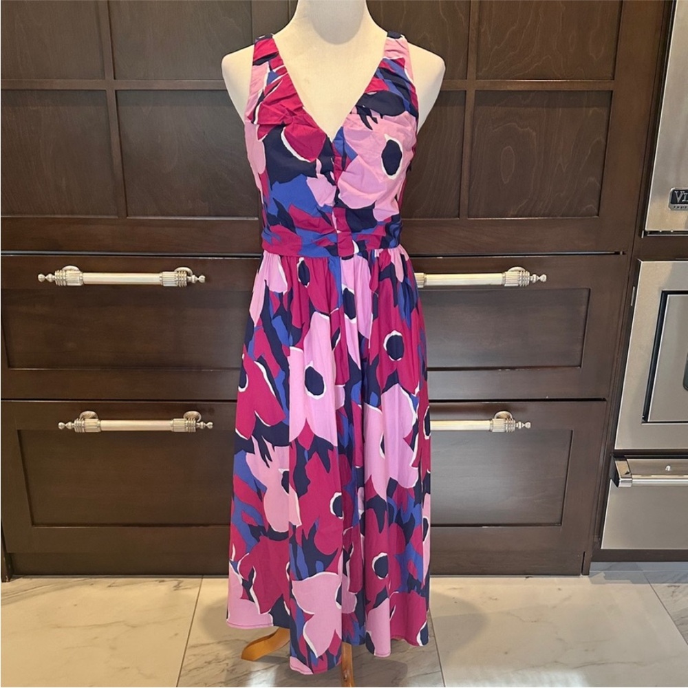 NWT! Banana Republic Purple Floral Poplin Shirred Dress - Picture 6 of 8